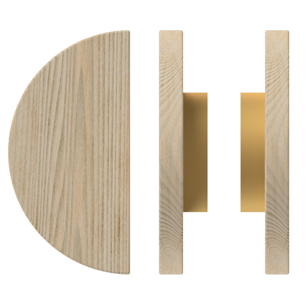 Pair T01 Timber Entrance Pull Handle, Tasmanian Oak, Back to Back Fixing, Ø300mm x Projection 68mm, Coated in Hard Wax (accentuates rich colours) in Tasmanian Oak / Satin Anodised Brass