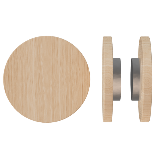 Pair T01 Timber Entrance Pull Handle, Tasmanian Oak, Back to Back Fixing, Ø300mm x Projection 68mm, in Raw Timber (ready to stain or paint) in Tasmanian Oak / Satin Nickel