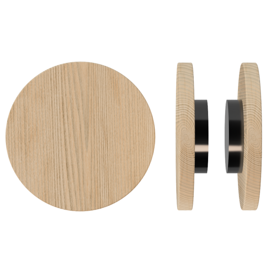 Pair T01 Timber Entrance Pull Handle, Victorian Ash, Back to Back Fixing, Ø300mm x Projection 68mm, in Raw Timber (ready to stain or paint) in Victorian Ash / Satin Anodised Gun Metal