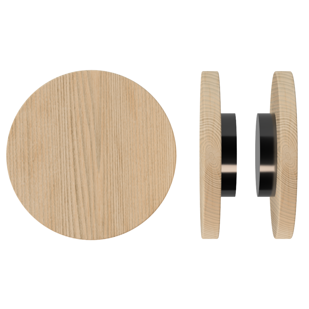 Pair T01 Timber Entrance Pull Handle, Victorian Ash, Back to Back Fixing, Ø300mm x Projection 68mm, Coated in Hard Wax (accentuates rich colours) in Victorian Ash / Satin Anodised Gun Metal