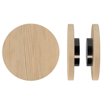Pair T01 Timber Entrance Pull Handle, Victorian Ash, Back to Back Fixing, Ø300mm x Projection 68mm, in Raw Timber (ready to stain or paint) in Victorian Ash / Satin Anodised Gun Metal
