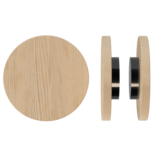 Pair T01 Timber Entrance Pull Handle, Victorian Ash, Back to Back Fixing, Ø300mm x Projection 68mm, Coated in Hard Wax (accentuates rich colours) in Victorian Ash / Satin Anodised Gun Metal