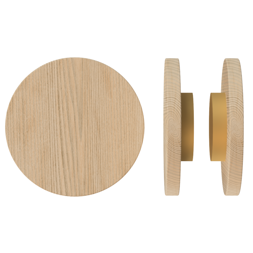 Pair T01 Timber Entrance Pull Handle, Victorian Ash, Back to Back Fixing, Ø300mm x Projection 68mm, Coated in Hard Wax (accentuates rich colours) in Victorian Ash / Satin Anodised Brass
