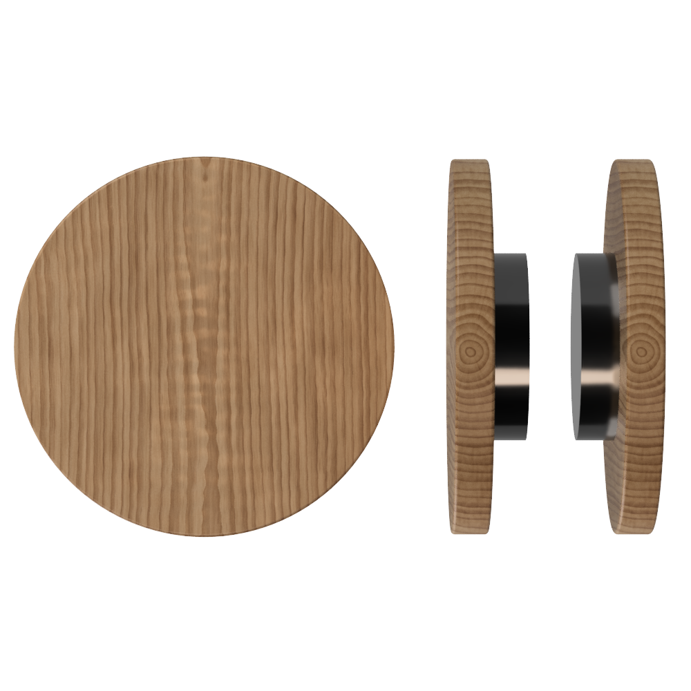Pair of T01 Timber pull handles in American Walnut by Style Finish Doorware, featuring sleek wooden design for doors.