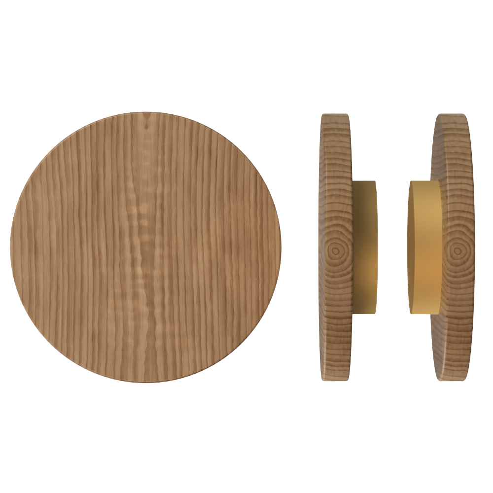Pair T01 Timber Entrance Pull Handle, American Walnut, Back to Back Fixing, Ø300mm x Projection 68mm, Coated in Hard Wax (accentuates rich colours) in Black Walnut / Satin Anodised Brass