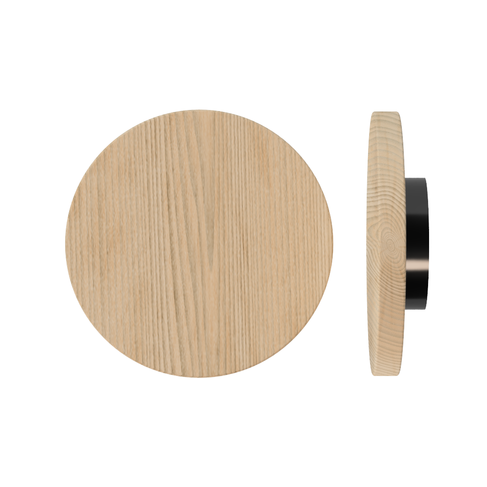 Single T01 Timber Entrance Pull Handle, Tasmanian Oak, Ø300mm x Projection 68mm, Coated in Hard Wax (accentuates rich colours) in Tasmanian Oak / Satin Anodised Gun Metal