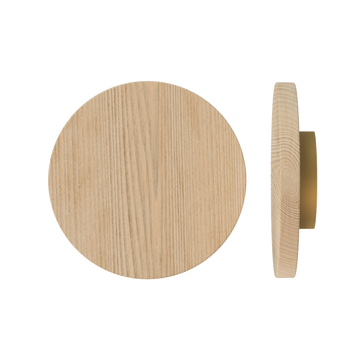 Single T01 Timber Entrance Pull Handle, Tasmanian Oak, Ø300mm x Projection 68mm, Coated in Hard Wax (accentuates rich colours) in Tasmanian Oak / Satin Anodised Brass