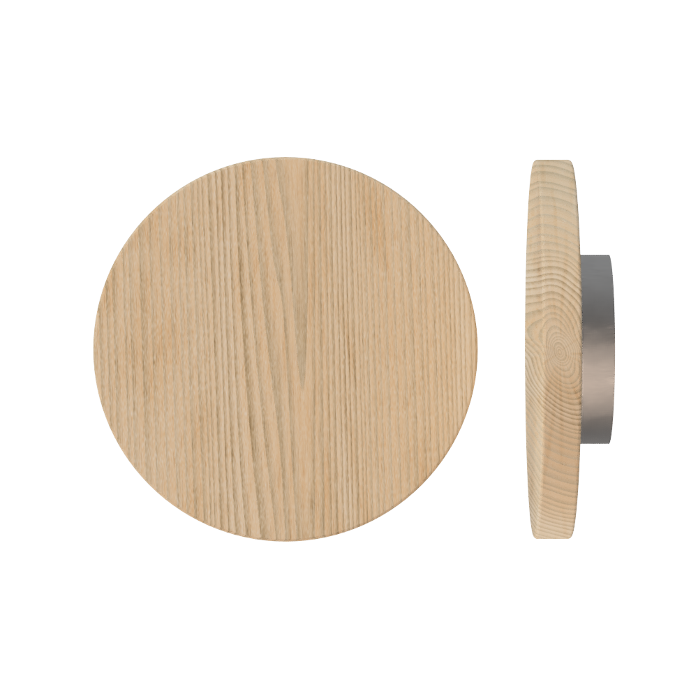 Single T01 Timber Entrance Pull Handle, Tasmanian Oak, Ø300mm x Projection 68mm, Coated in Hard Wax (accentuates rich colours) in Tasmanian Oak / Satin Anodised Nickel