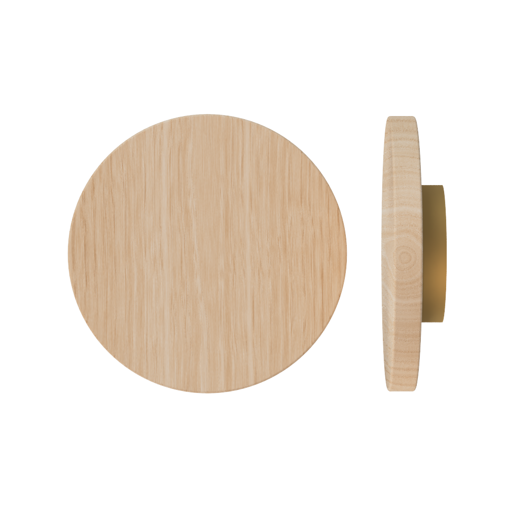 Single T01 Timber Entrance Pull Handle, Victorian Ash, Ø300mm x Projection 68mm, Coated in Hard Wax (accentuates rich colours) in Victorian Ash / Satin Anodised Brass