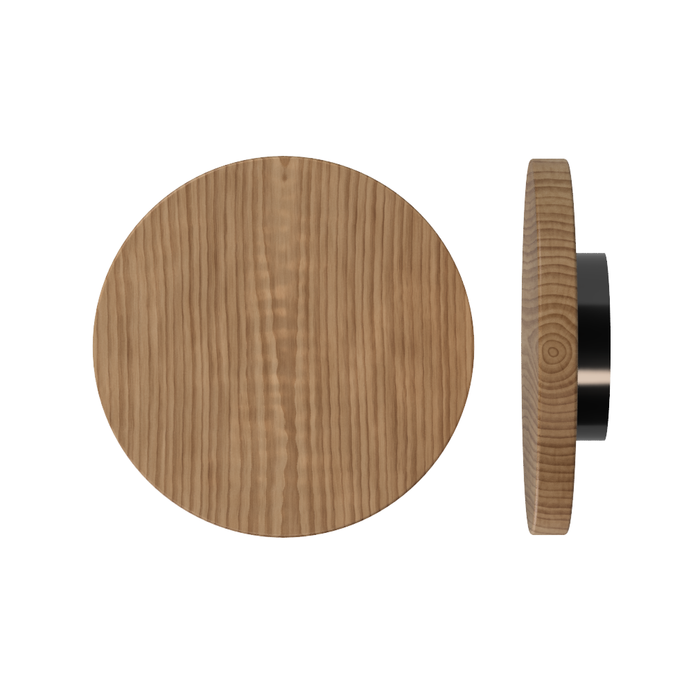 Single T01 Timber Entrance Pull Handle, American Walnut, Ø300mm x Projection 68mm, Coated in Hard Wax (accentuates rich colours) in Black Walnut / Satin Anodised Gun Metal