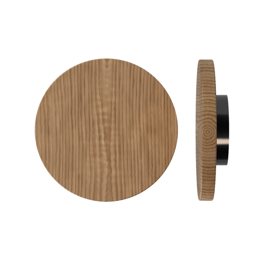 Single T01 Timber Entrance Pull Handle, American Walnut, Ø300mm x Projection 68mm, Coated in Hard Wax (accentuates rich colours) in Black Walnut / Satin Anodised Gun Metal