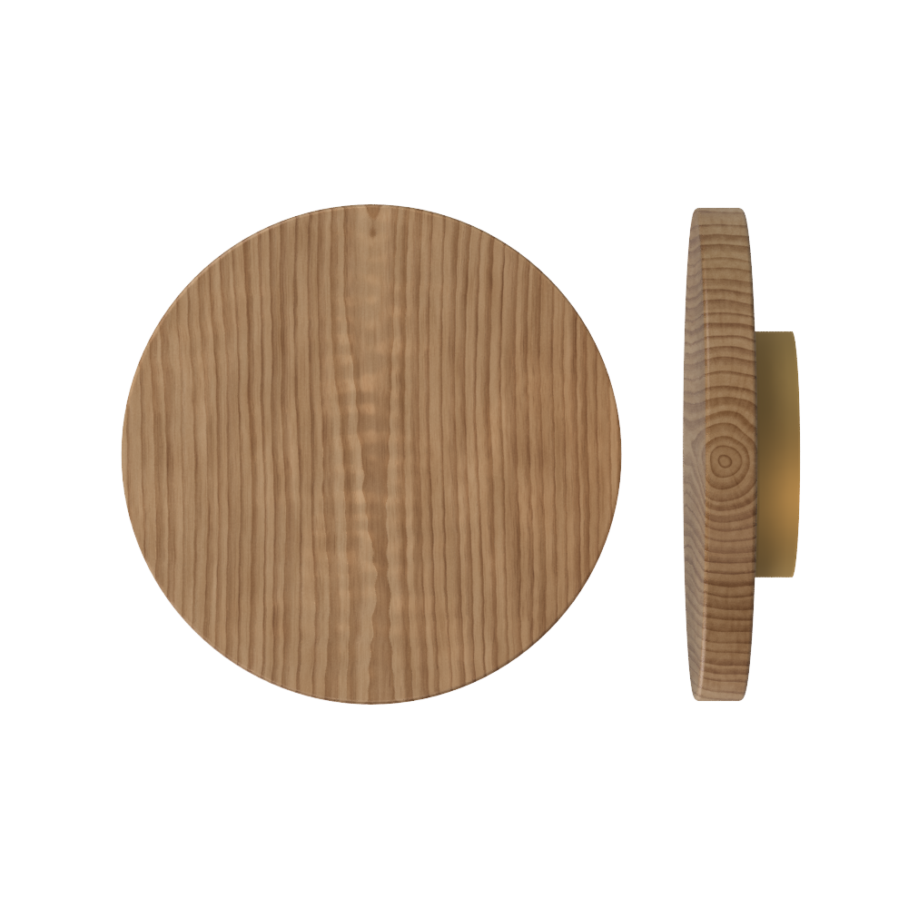 Single T01 Timber Entrance Pull Handle, American Walnut, Ø300mm x Projection 68mm, Coated in Hard Wax (accentuates rich colours) in Black Walnut / Satin Anodised Brass