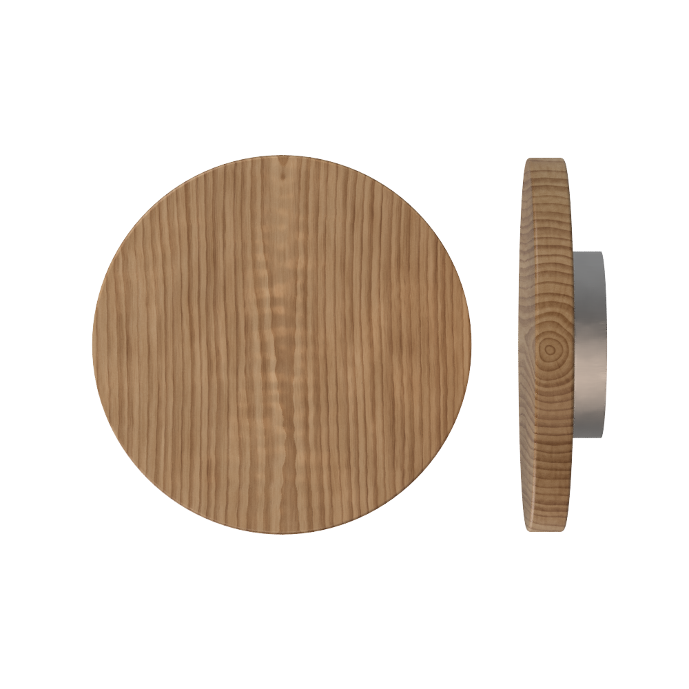Single T01 Timber Entrance Pull Handle, American Walnut, Ø300mm x Projection 68mm, Coated in Hard Wax (accentuates rich colours) in Black Walnut / Satin Anodised Nickel