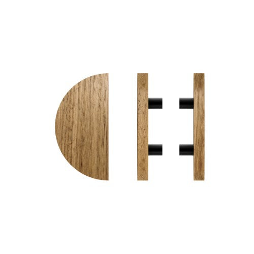 Pair T02 Timber Entrance Pull Handle, American White Oak, Back to Back Pair, Ø300mm, Coated in Hard Wax (accentuates rich colours) in White Oak / Powder Coat