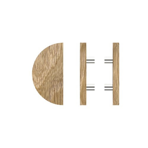 Pair T02 Timber Entrance Pull Handle, American White Oak, Back to Back Pair, Ø300mm, Coated in Hard Wax (accentuates rich colours) in White Oak / Polished Nickel