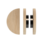 Pair of T02 Timber Pull Handles in Tasmanian Oak by Style Finish Doorware, showing the natural wood grain and sleek design.
