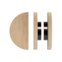 Pair of T02 Timber Pull Handles in Tasmanian Oak by Style Finish Doorware, showing the natural wood grain and sleek design.