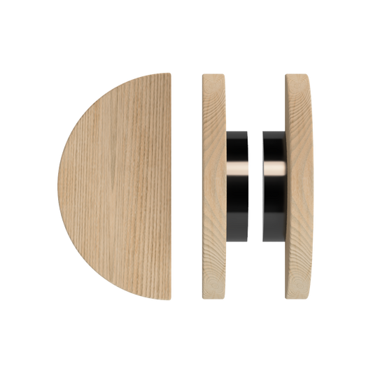 Pair T02 Timber Entrance Pull Handle, Tasmanian Oak, Back to Back Pair, Ø300mm, Coated in Hard Wax (accentuates rich colours) in Tasmanian Oak / Satin Anodised Gun Metal