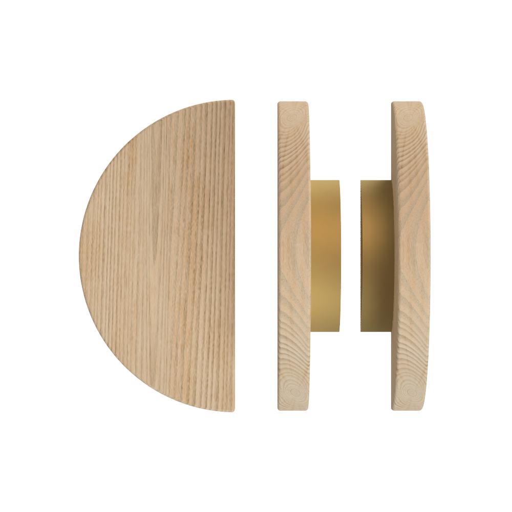Pair T02 Timber Entrance Pull Handle, Tasmanian Oak, Back to Back Pair, Ø300mm, Coated in Hard Wax (accentuates rich colours) in Tasmanian Oak / Satin Anodised Brass