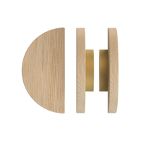 Pair of Tasmanian Oak Timber Pull Handles, T02 style from Style Finish Doorware, showing the natural wood grain and handle shape.
