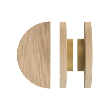 Pair T02 Timber Entrance Pull Handle, Tasmanian Oak, Back to Back Pair, Ø300mm, Coated in Hard Wax (accentuates rich colours) in Tasmanian Oak / Satin Anodised Brass