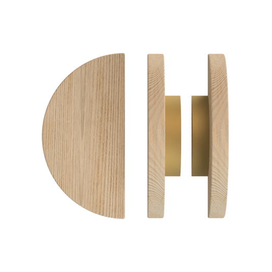 Pair T02 Timber Entrance Pull Handle, Tasmanian Oak, Back to Back Pair, Ø300mm, Coated in Hard Wax (accentuates rich colours) in Tasmanian Oak / Satin Anodised Brass