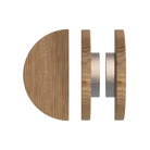 Pair of T02 Timber pull handles in American Walnut with satin nickel finish by Style Finish Doorware, showcasing smooth wooden design.