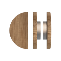Pair of T02 Timber pull handles in American Walnut with satin nickel finish by Style Finish Doorware, showcasing smooth wooden design.
