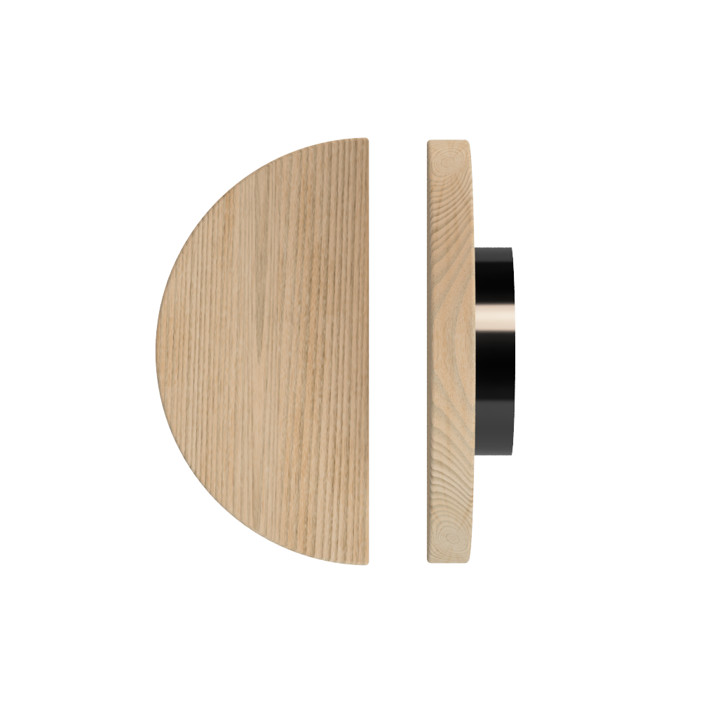 Single T02 Timber Entrance Pull Handle, Tasmanian Oak, Ø300mm, Coated in Hard Wax (accentuates rich colours) in Tasmanian Oak / Satin Anodised Gun Metal
