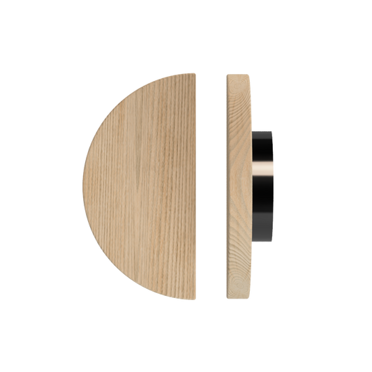 Single T02 Timber Entrance Pull Handle, Tasmanian Oak, Ø300mm, Coated in Hard Wax (accentuates rich colours) in Tasmanian Oak / Satin Anodised Gun Metal