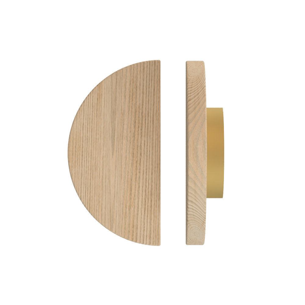 Single T02 Timber Entrance Pull Handle, Tasmanian Oak, Ø300mm, Coated in Hard Wax (accentuates rich colours) in Tasmanian Oak / Satin Anodised Brass