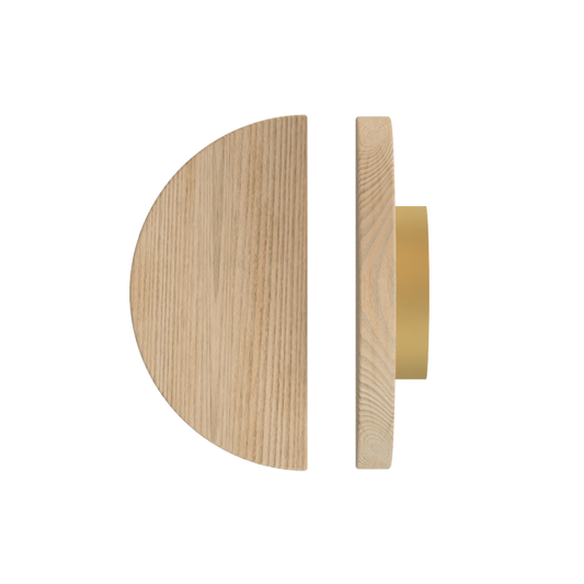 Single T02 Timber Entrance Pull Handle, Tasmanian Oak, Ø300mm, Coated in Hard Wax (accentuates rich colours) in Tasmanian Oak / Satin Anodised Brass