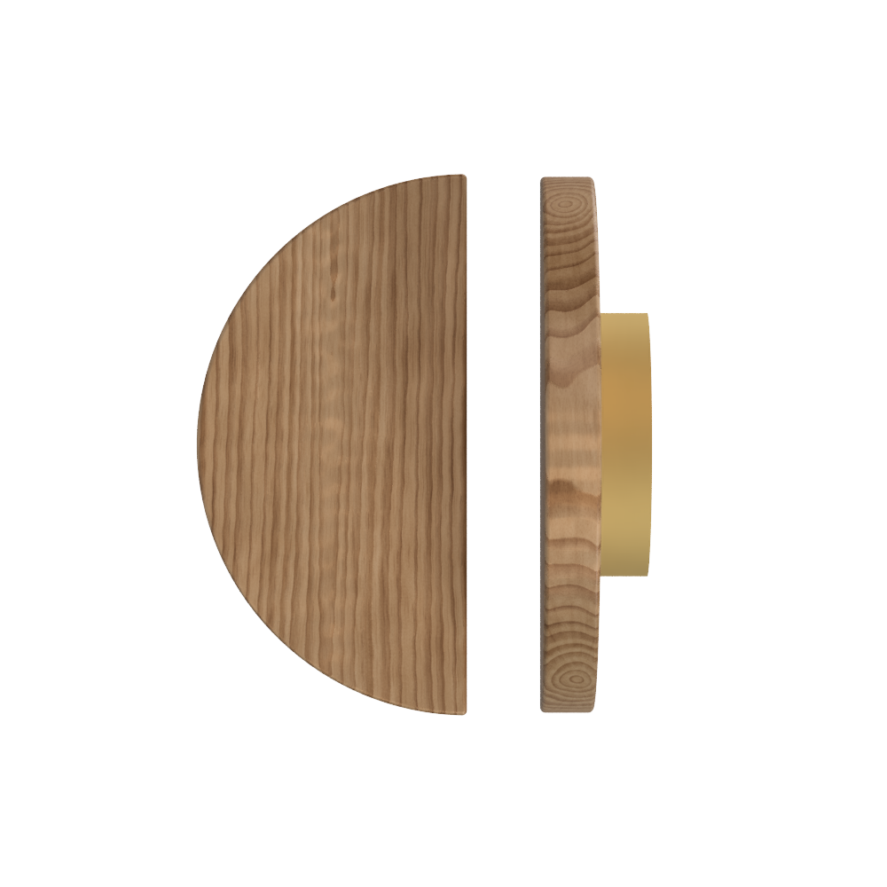 Single T02 Timber Entrance Pull Handle, American Walnut, Ø300mm, Coated in Hard Wax (accentuates rich colours) in Black Walnut / Satin Anodised Brass