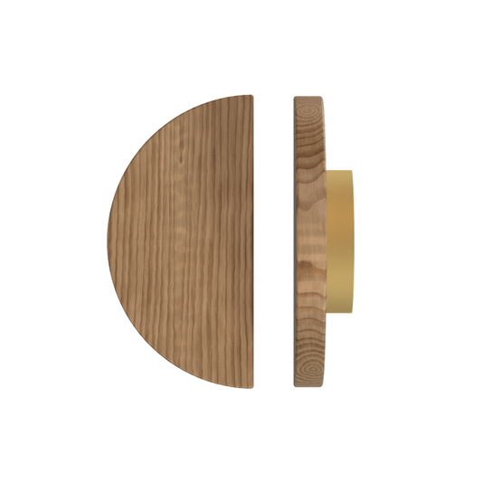 Single T02 Timber Entrance Pull Handle, American Walnut, Ø300mm, Coated in Hard Wax (accentuates rich colours) in Black Walnut / Satin Anodised Brass