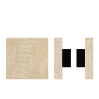 Pair of Style Finish Doorware T03 Timber Pull Handles in American Oak, 150mm x 150mm, with black accents.