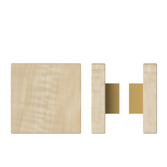 Pair T03 Timber Entrance Pull Handle, American White Oak, Back to Back Pair, 150mm x 150mm x Projection 68mm, Coated in Hard Wax (accentuates rich colours) in White Oak / Satin Anodised Brass
