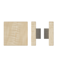 Pair of T03 Timber Pull Handles in American Oak, 150mm x 150mm, by Style Finish Doorware, shown on a door surface.