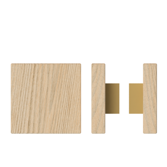 Pair T03 Timber Entrance Pull Handle, Tasmanian Oak, Back to Back Pair, 150mm x 150mm x Projection 68mm, Coated in Hard Wax (accentuates rich colours) in Tasmanian Oak / Satin Anodised Brass