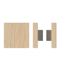 Pair of T03 Timber pull handles in Tasmanian Oak, 150mm x 150mm, from Style Finish Doorware, shown in natural wood finish.