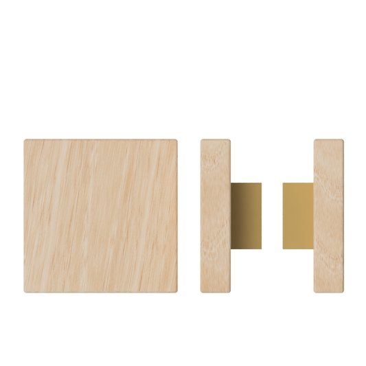 Pair T03 Timber Entrance Pull Handle, Victorian Ash, Back to Back Pair, 150mm x 150mm x Projection 68mm, Coated in Hard Wax (accentuates rich colours) in Victorian Ash / Satin Anodised Brass