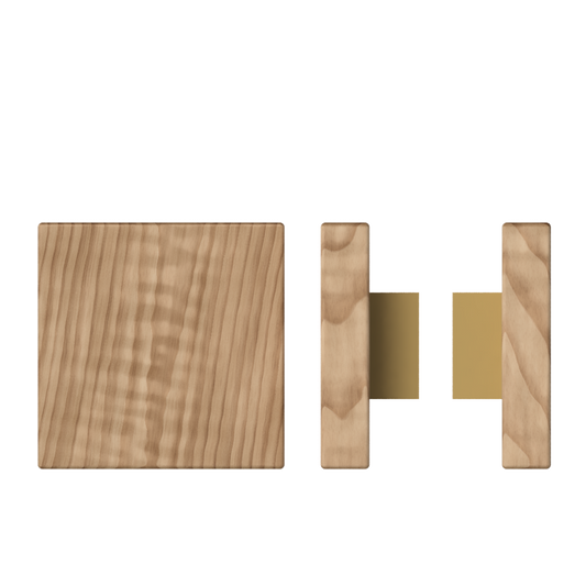 Pair T03 Timber Entrance Pull Handle, American Walnut, Back to Back Pair, 150mm x 150mm x Projection 68mm, Coated in Hard Wax (accentuates rich colours) in Black Walnut / Satin Anodised Brass