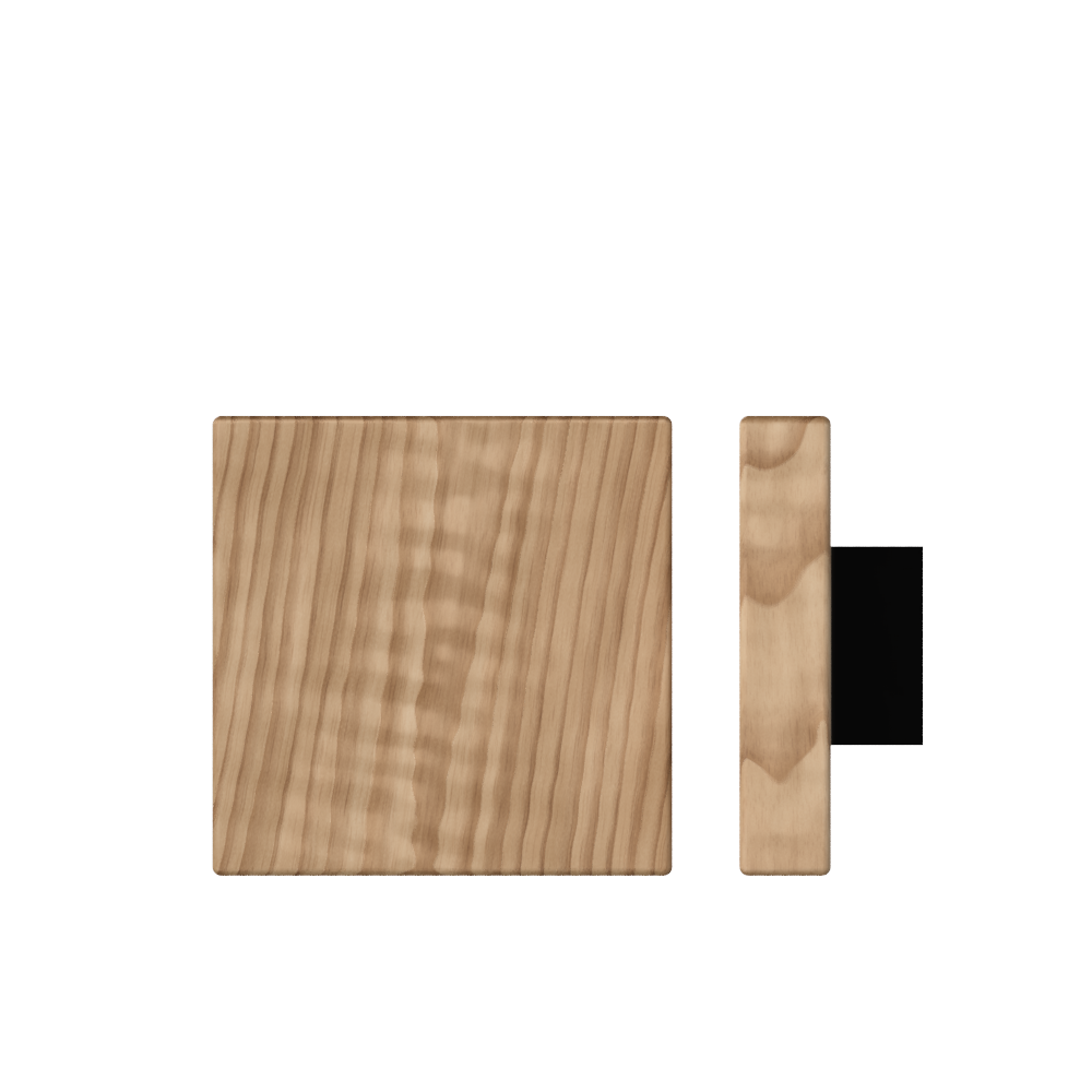 Timber pull handle by Style Finish Doorware in American Walnut, 150mm x 150mm, with a sleek black finish.