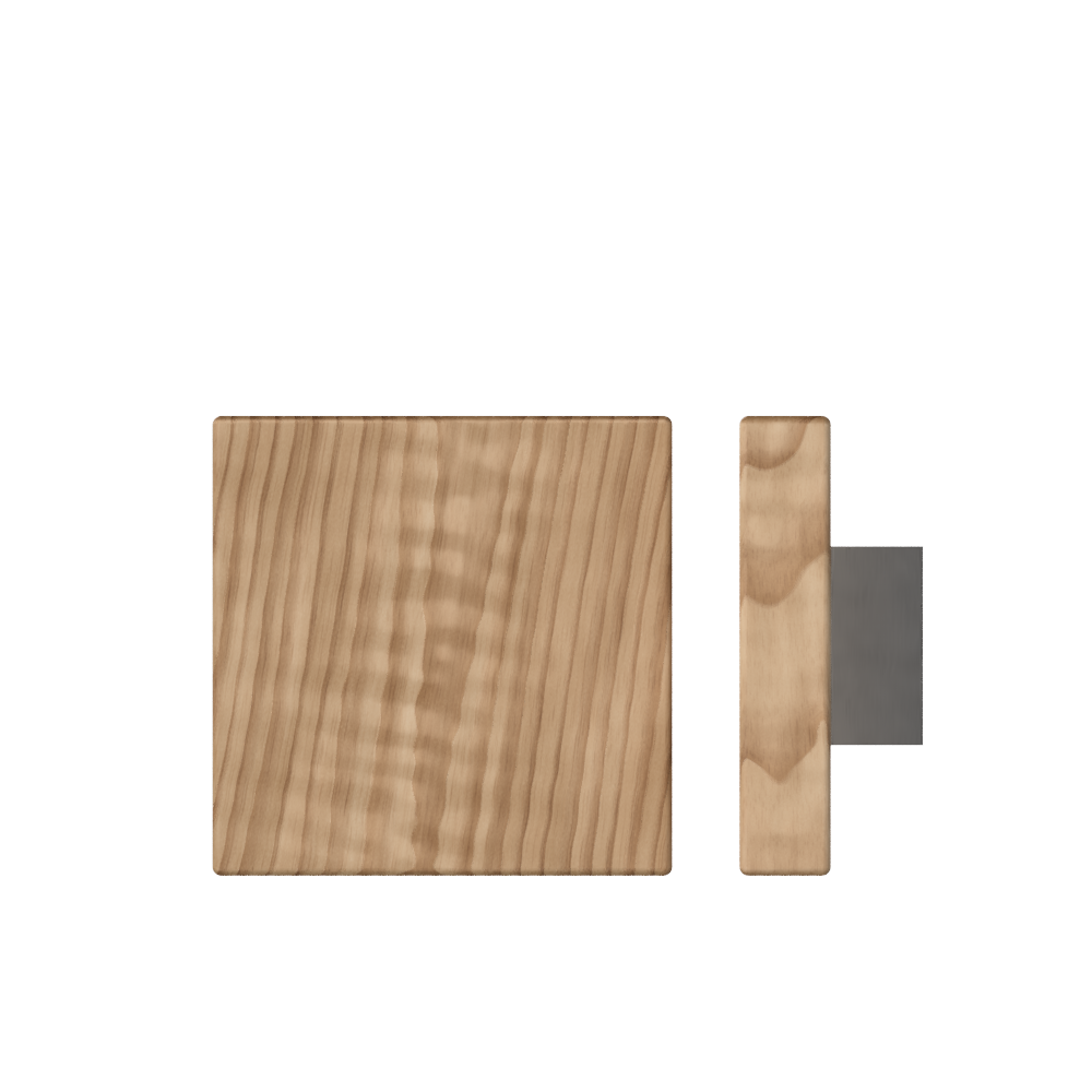 Timber pull handle in American Walnut by Style Finish Doorware, 150mm x 150mm, sleek single door hardware.