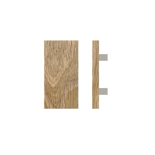 Single T04 Timber Entrance Pull Handle, American White Oak, 300mm x 150mm x Projection 68mm, Coated in Raw Timber (ready to stain or paint) in White Oak / Polished Nickel