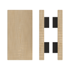 Pair of Style Finish Doorware T04 Timber Pull Handles in American Oak, 300mm length, 150mm width, with black finish.