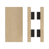 Pair of Style Finish Doorware T04 Timber Pull Handles in American Oak, 300mm length, 150mm width, with black finish.