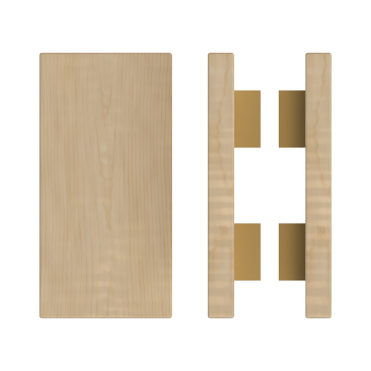 Pair T04 Timber Entrance Pull Handle, American White Oak, Back to Back Pair, 300mm x 150mm x Projection 68mm, Coated in Hard Wax (accentuates rich colours) in White Oak / Satin Anodised Brass