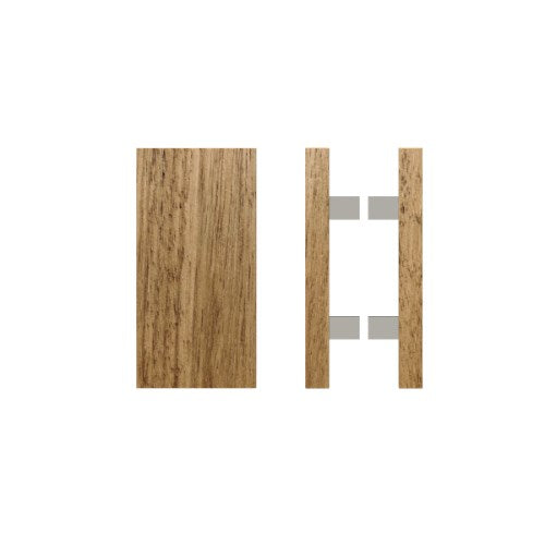 Pair T04 Timber Entrance Pull Handle, Tasmanian Oak, Back to Back Pair, 300mm x 150mm x Projection 68mm, Coated in Raw Timber (ready to stain or paint) in Tasmanian Oak / Polished Nickel