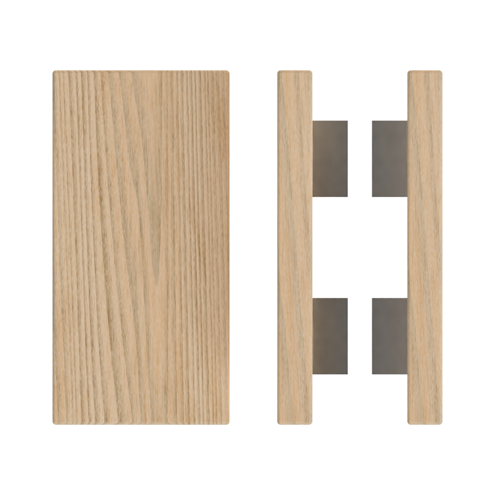 Pair T04 Timber Entrance Pull Handle, Tasmanian Oak, Back to Back Pair, 300mm x 150mm x Projection 68mm, Coated in Hard Wax (accentuates rich colours) in Tasmanian Oak / Satin Anodised Nickel