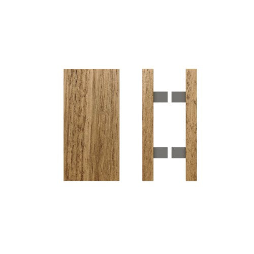 Pair T04 Timber Entrance Pull Handle, Tasmanian Oak, Back to Back Pair, 300mm x 150mm x Projection 68mm, Coated in Raw Timber (ready to stain or paint) in Tasmanian Oak / Satin Nickel